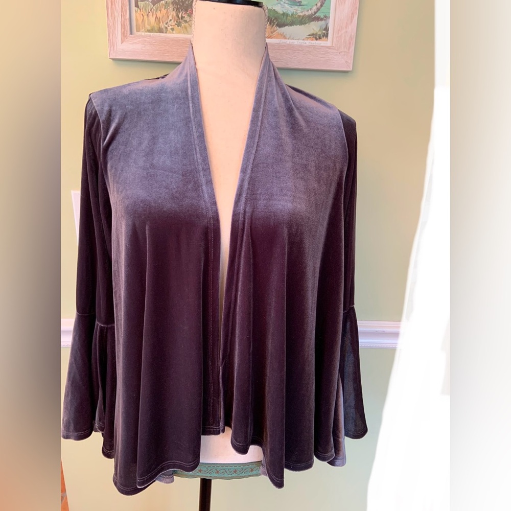 Gray Velvet Open Front Cardigan
